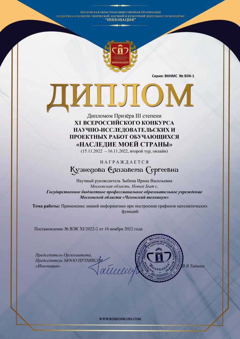 Диплом  Кузнецова Елизавета Сергеевна